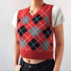 Red argyle print sweater vest